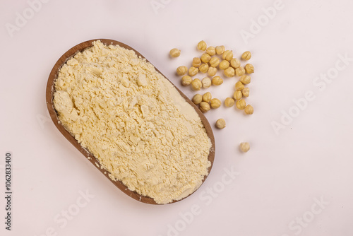 Besan Flour or Gram Flour (Cicer arietinum) in a Bowl.  photo