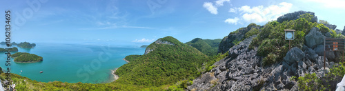Panoramic View of Tropical Islands in Turquoise Ocean under Clear Blue Sky, Pha Jun Jaras Viewpoint, Mu Ko Ang Thong National park, Koh Samui, Surat Thani, Thailand