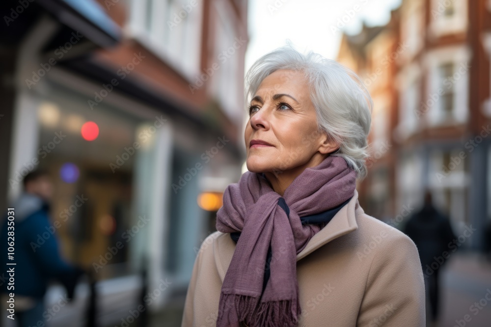 Portrait of a mature woman walking in the city. Selective focus. Portrait of a mature woman walking in the city. Selective focus.