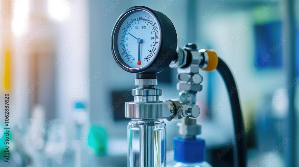 Examine oxygen tank regulator featuring gauge and valve for precision control Examine oxygen tank regulator featuring gauge and valve for precision control