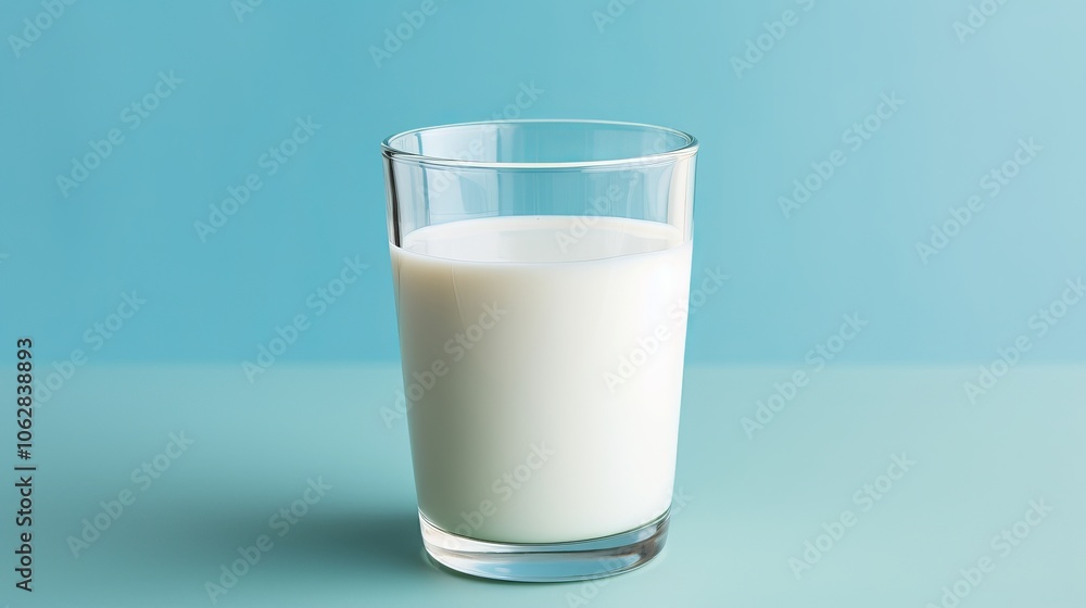 Refreshing Glass of Milk on Serene Blue Background, Perfect Start to a Healthy Breakfast Routine Refreshing Glass of Milk on Serene Blue Background, Perfect Start to a Healthy Breakfast Routine