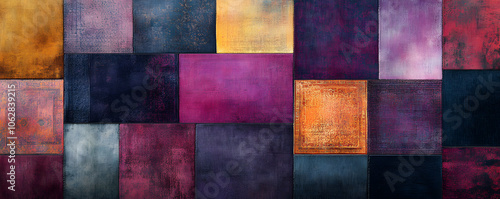 Abstract Patchwork Background with Deep Hues and Textures