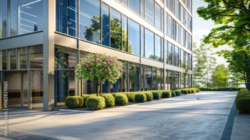 Office building exterior, in the city center, downtown.