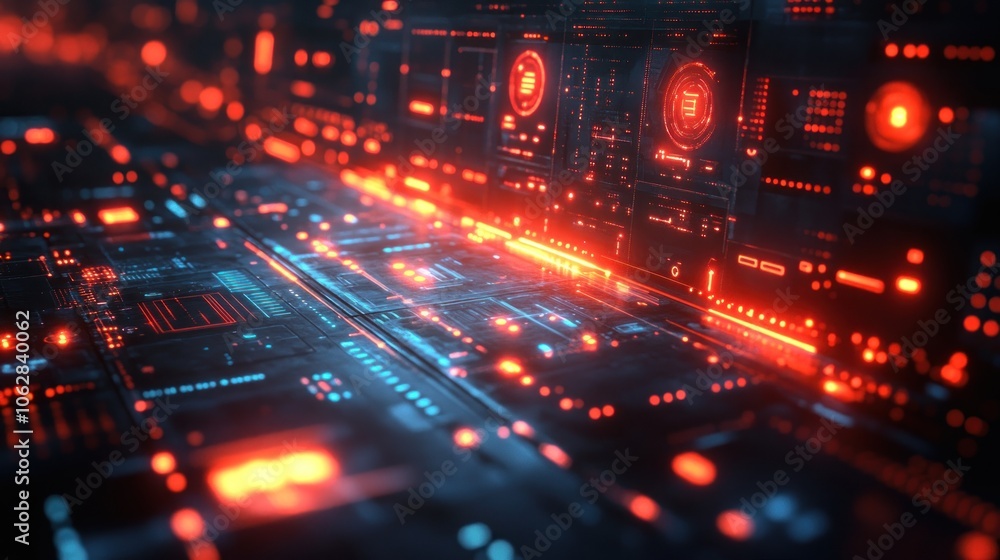 Futuristic digital landscape with glowing data streams and circuits. Futuristic digital landscape with glowing data streams and circuits.