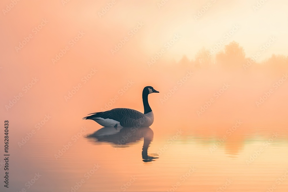 A lone goose swims in a lake at sunrise. This image is perfect for projects about peace, tranquility, or nature. A lone goose swims in a lake at sunrise. This image is perfect for projects about peace, tranquility, or nature.