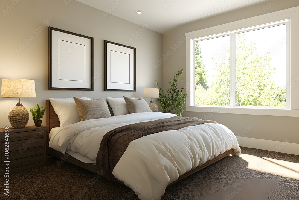 Obraz premium Bedroom interior. Bed. 3d illustration. 