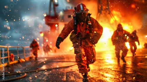 Nighttime Oil Rig Accident Emergency Response