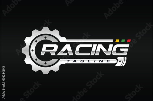 piston gear text silver logo