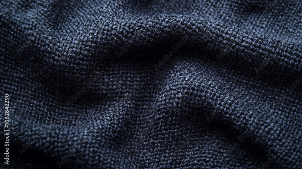 Obraz premium Black Cotton Wool Fabric Texture Soft Wool Fabric Texture in Charcoal Grey with Gentle Curves and Cozy Feel Black fabric texture. generative Ai