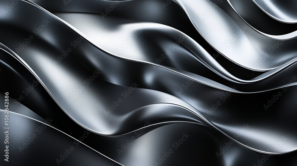 Fototapeta premium Metallic abstract wavy the form of liquid shiny metal. glossy chrome texture. 3D rendering 