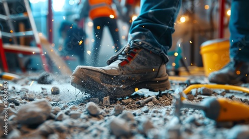 Wallpaper Mural Worker Slipping on Uneven Ground at Construction Site Torontodigital.ca