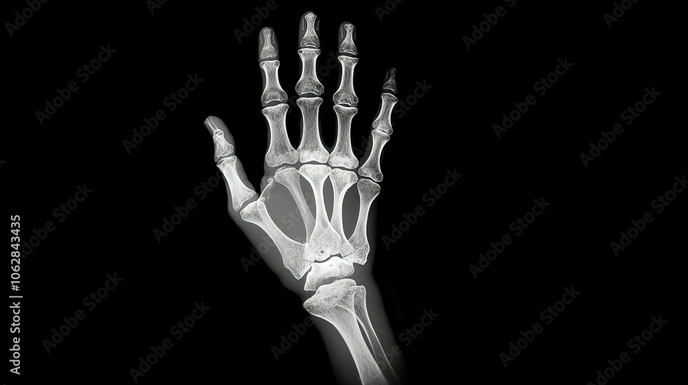 X-ray of hand in positive gesture, symbolizing safety in radiation use. X-ray of hand in positive gesture, symbolizing safety in radiation use.