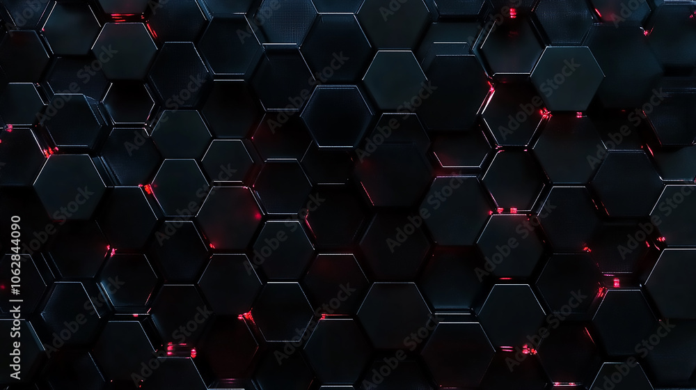 Abstract geometric pattern of black hexagons on dark background ...