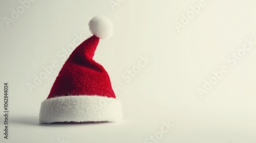 Santa cap lying diagonally on a white background, front view. photo