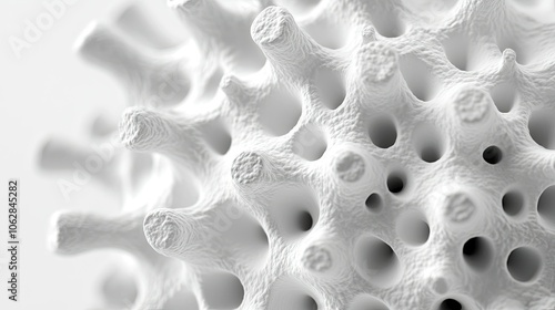 Wallpaper Mural 3D virus model, detailed view, isolated on white, round and textured with spiked proteins, close-up of viral structure Torontodigital.ca