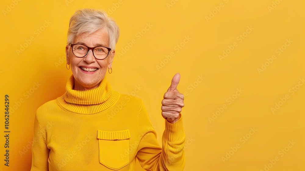 Smiling Woman Giving Thumbs Up, on a solid color background. Smiling Woman Giving Thumbs Up, on a solid color background.