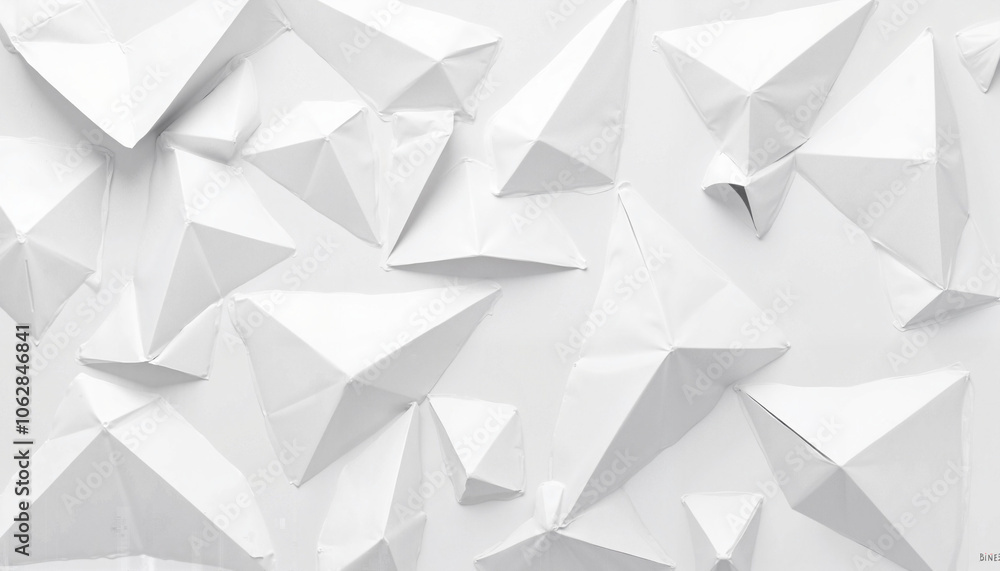 Modern geometric white paper art with angular shapes and dramatic shadows Modern geometric white paper art with angular shapes and dramatic shadows