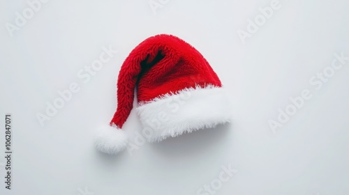 Santa cap placed symmetrically on a white background, top-down view.