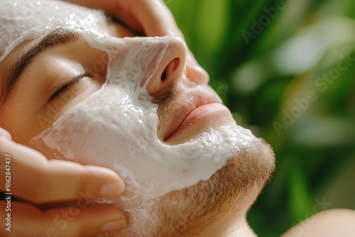 Therapist applies moisturizing mask for client's relaxation photo