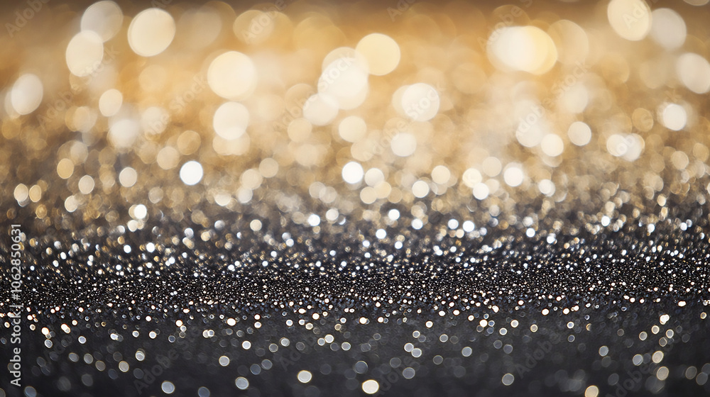 Glittering gold and silver bokeh lights create a festive, magical atmosphere. glistening silver glitter bokeh background that sparkles and dances with light, creating a dreamy, enchanting ambiance  
