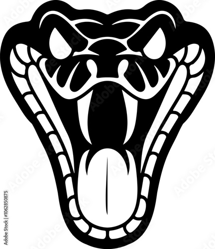 Illustration of head of poisonous snake in engraving style. Design element for logo, label, emblem, sign, badge. Vector illustration