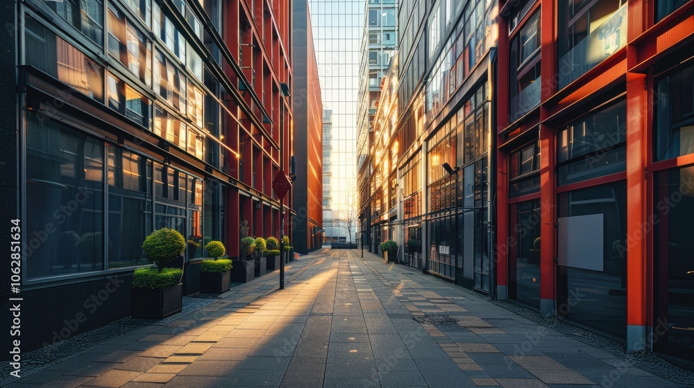Alley with modern office buildings. Alley with modern office buildings.