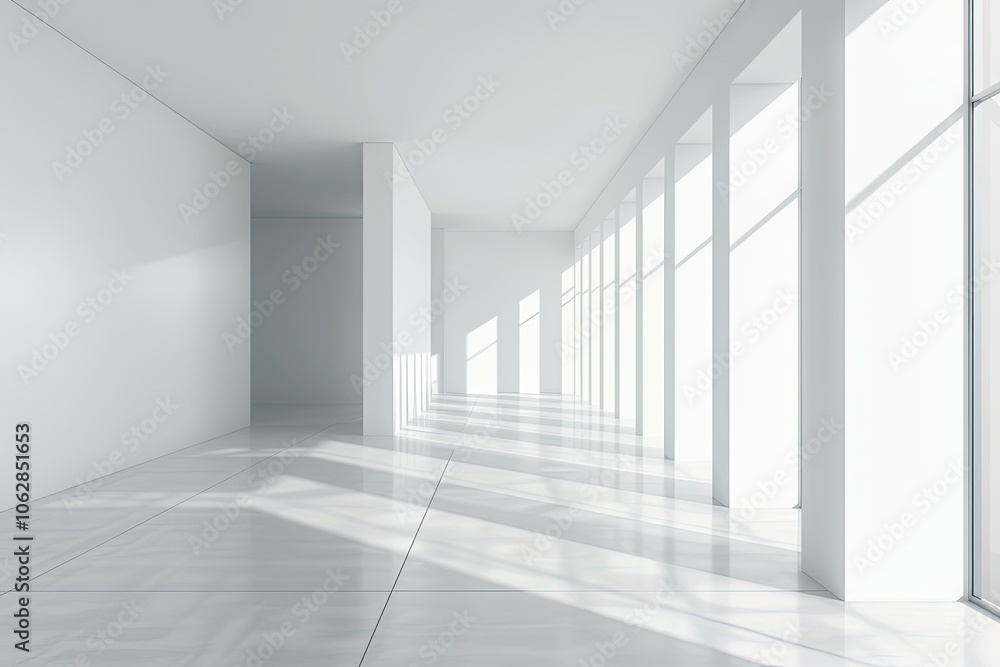 White open space office interior, mock up wall. White open space office interior, mock up wall.