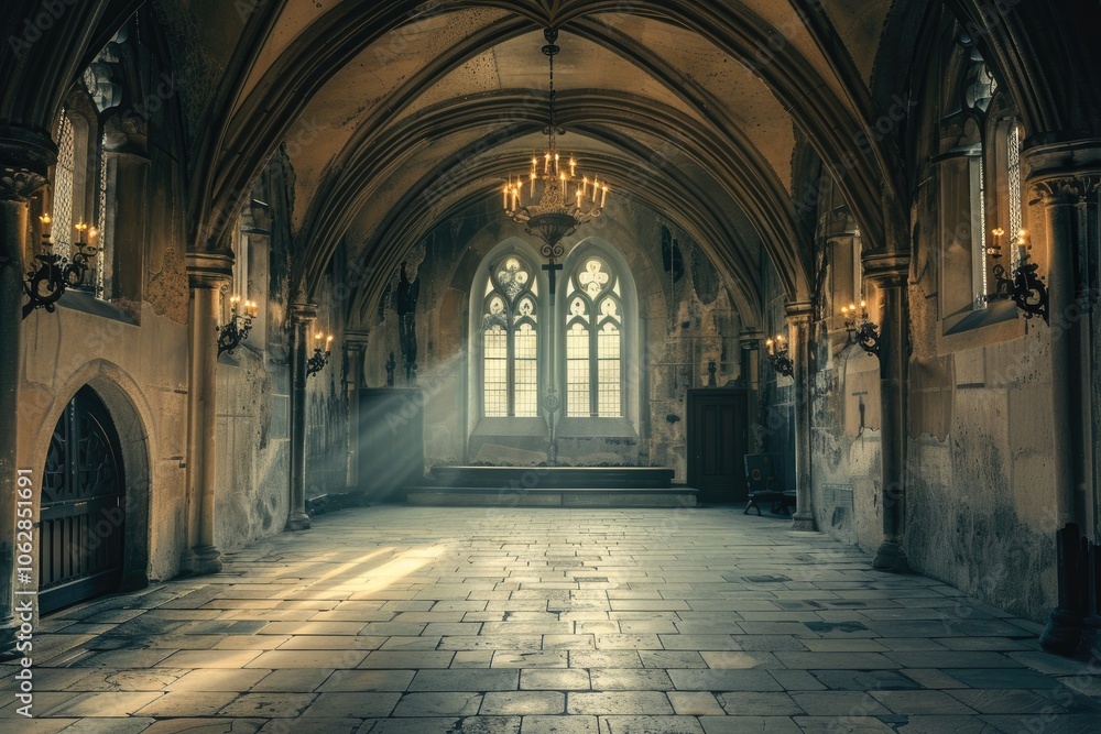 Fantasy medieval throne room in the castle. Fantasy medieval throne room in the castle.