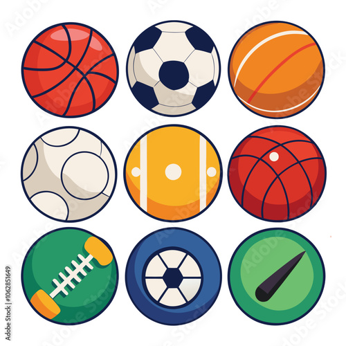 Sports balls minimal flat icon set. Cartoon style.
