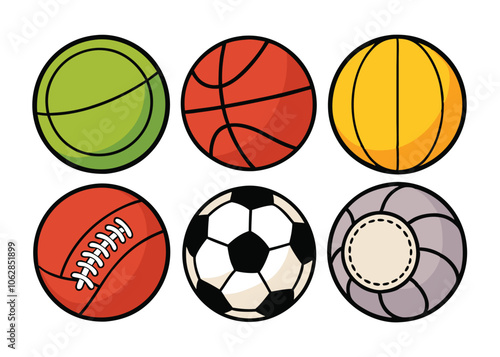 Sports balls minimal flat icon set. Cartoon style.
