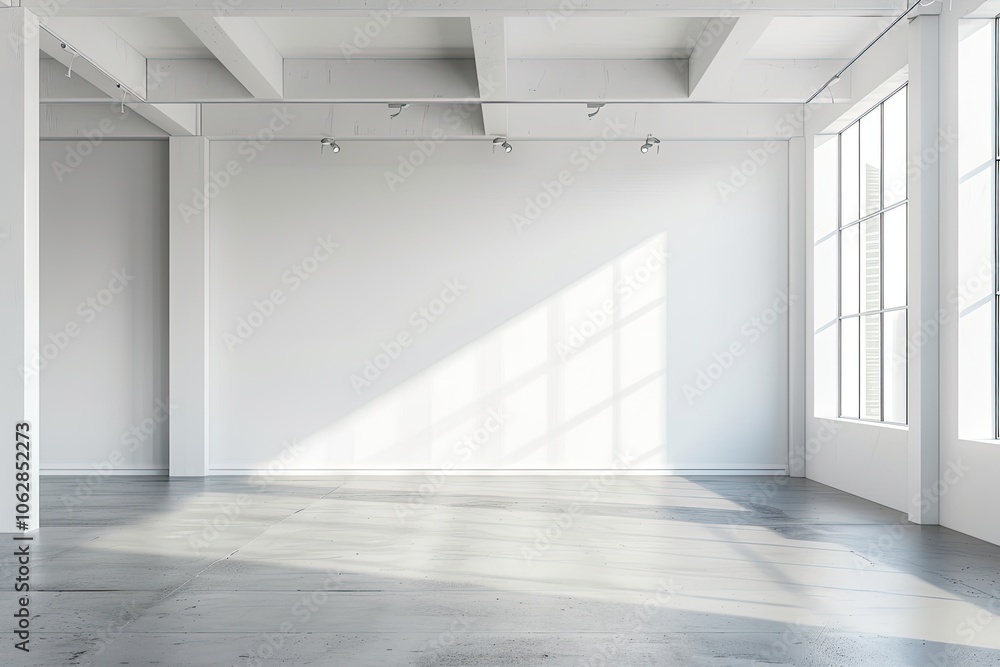 White open space office interior, mock up wall. White open space office interior, mock up wall.