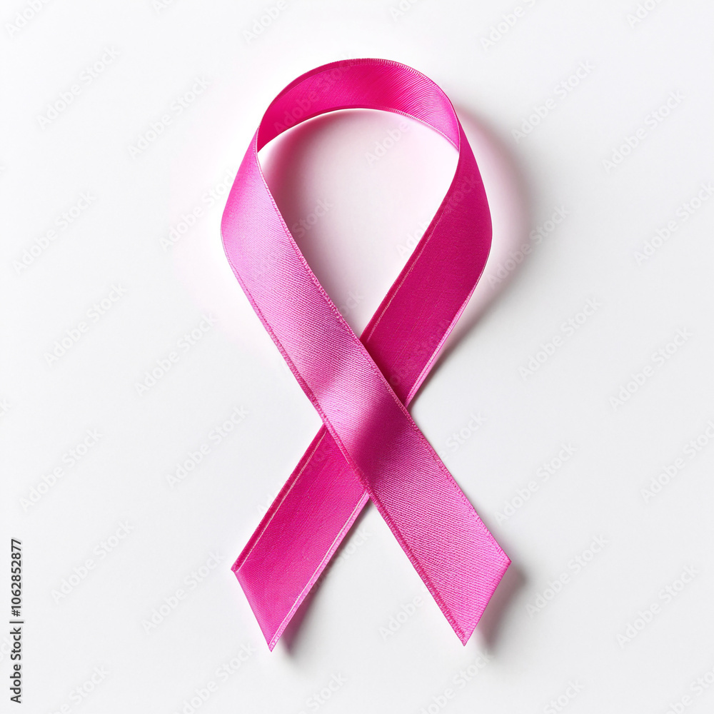 A pink breast cancer awareness ribbon on white background. A pink breast cancer awareness ribbon on white background.