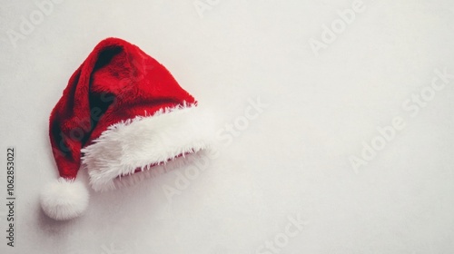 White background with a Santa cap resting flat, top-down view. photo