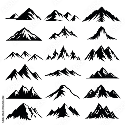 Mountains set. Set of rocky mountains silhouette.