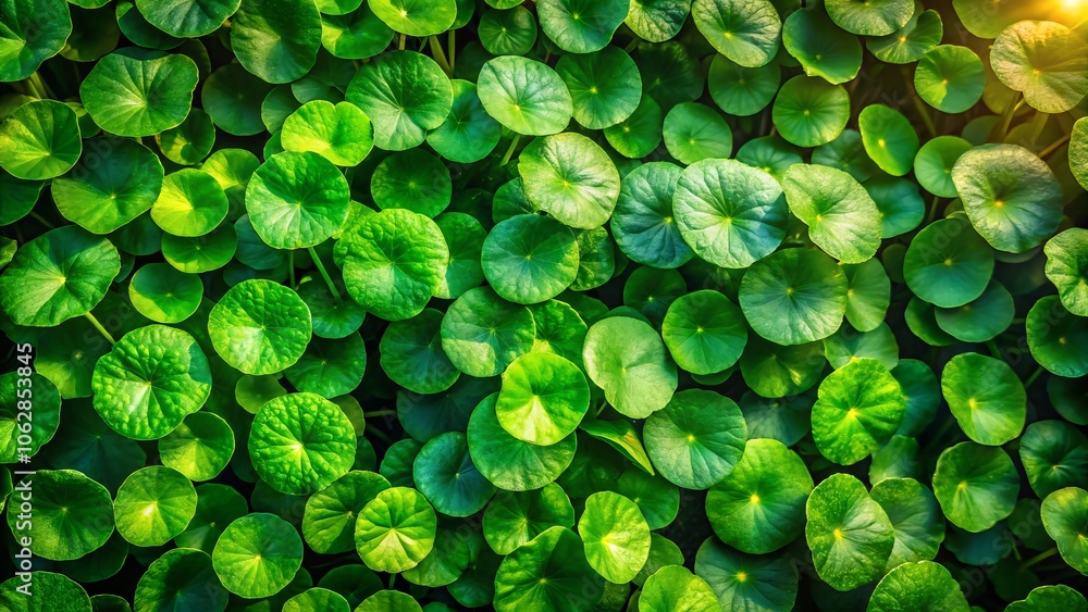 Aerial View of Lush Centella Asiatica Leaves in a Vibrant Green Herb Garden Showcasing the Freshness and Vitality of This Medicinal Plant in Natural Light Aerial View of Lush Centella Asiatica Leaves in a Vibrant Green Herb Garden Showcasing the Freshness and Vitality of This Medicinal Plant in Natural Light
