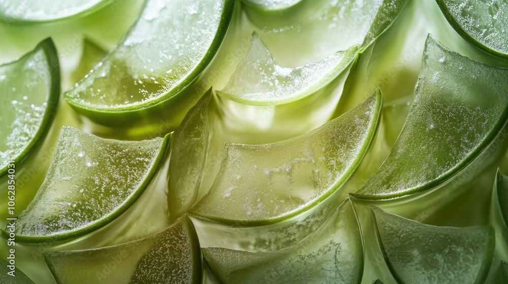 A detailed shot of freshly cut aloe vera leaves, with the transparent gel visible, highlighting its moisturizing and soothing benefits. A detailed shot of freshly cut aloe vera leaves, with the transparent gel visible, highlighting its moisturizing and soothing benefits.