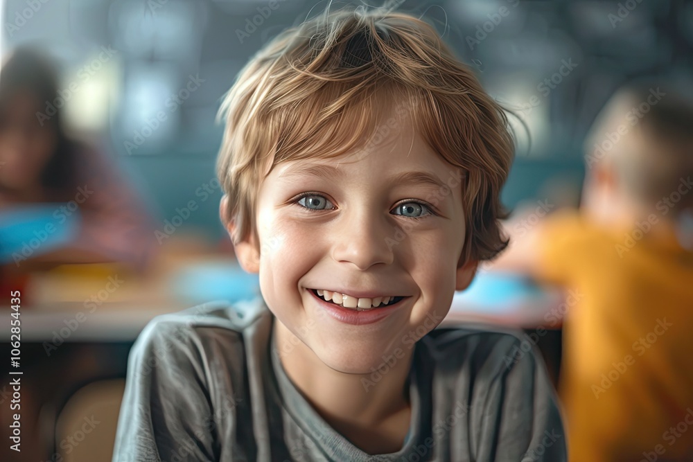 Smiling Young Boy in Classroom. Smiling Young Boy in Classroom.