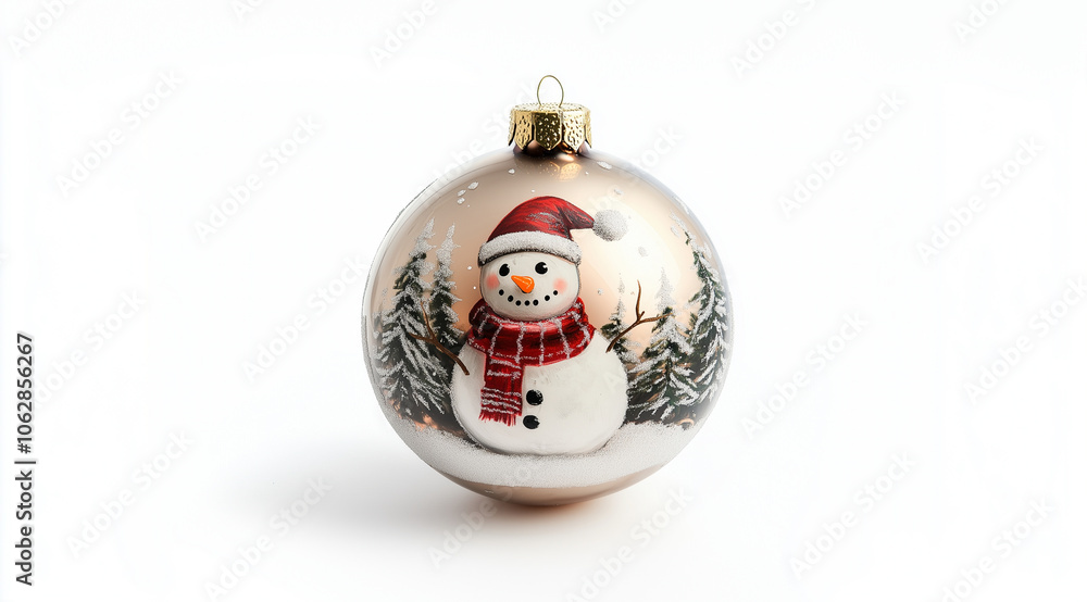 Christmas ball with a snowman, created using Generative AI technology. Christmas ball with a snowman, created using Generative AI technology.