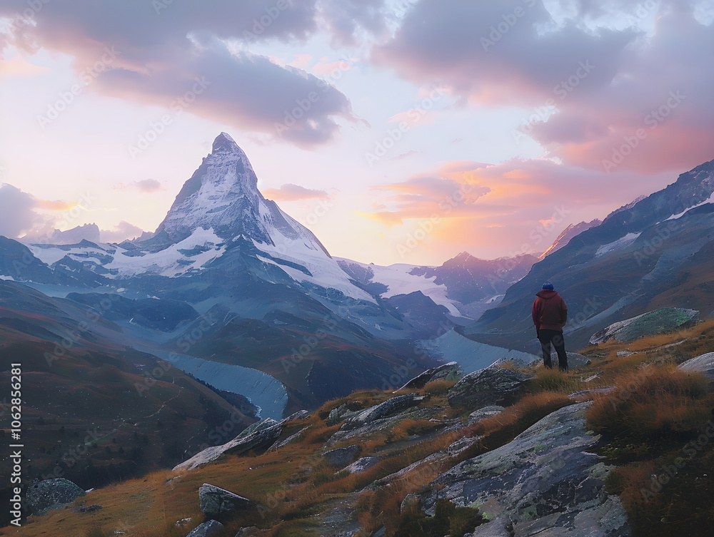 Stunning view of the Matterhorn mountain with snowy peaks and clear blue skies in Zermatt. Stunning view of the Matterhorn mountain with snowy peaks and clear blue skies in Zermatt.