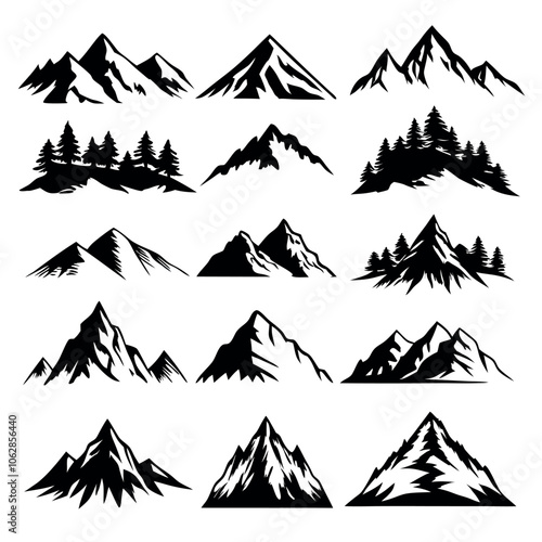 Mountains set. Set of rocky mountains silhouette.
