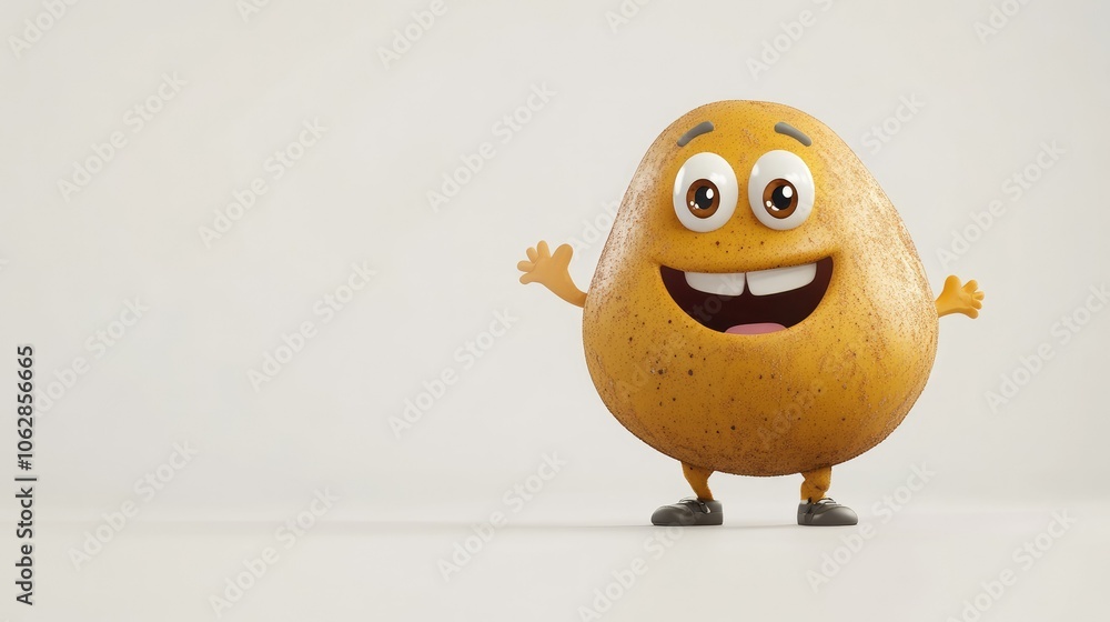 A happy potato vegetable cartoon character standing on a white background, perfect for playful or kids' themes. A happy potato vegetable cartoon character standing on a white background, perfect for playful or kids' themes.