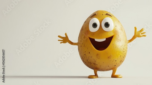 A happy potato vegetable cartoon character standing on a white background, perfect for playful or kids' themes. photo