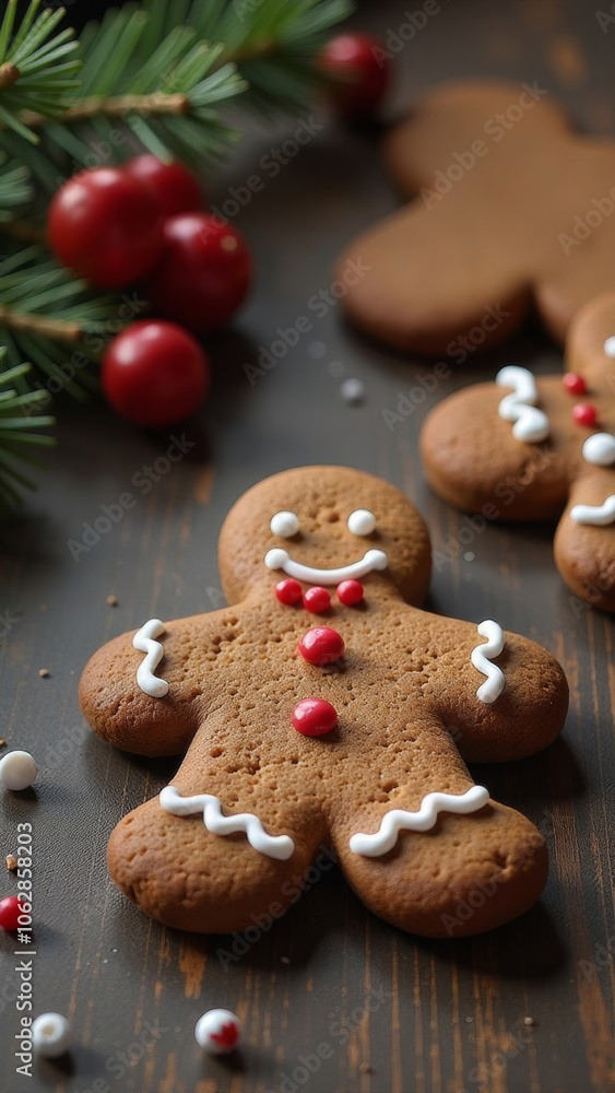 Gingerbread Cookies Lying On Wooden Table, Christmas bakery Gingerbread Cookies Lying On Wooden Table, Christmas bakery