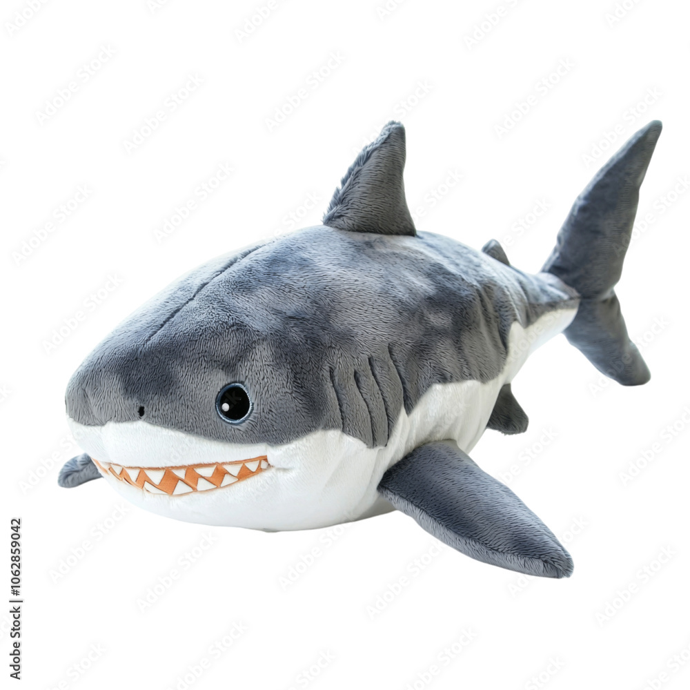 Fototapeta premium Soft plush shark toy isolated on transparent background for children
