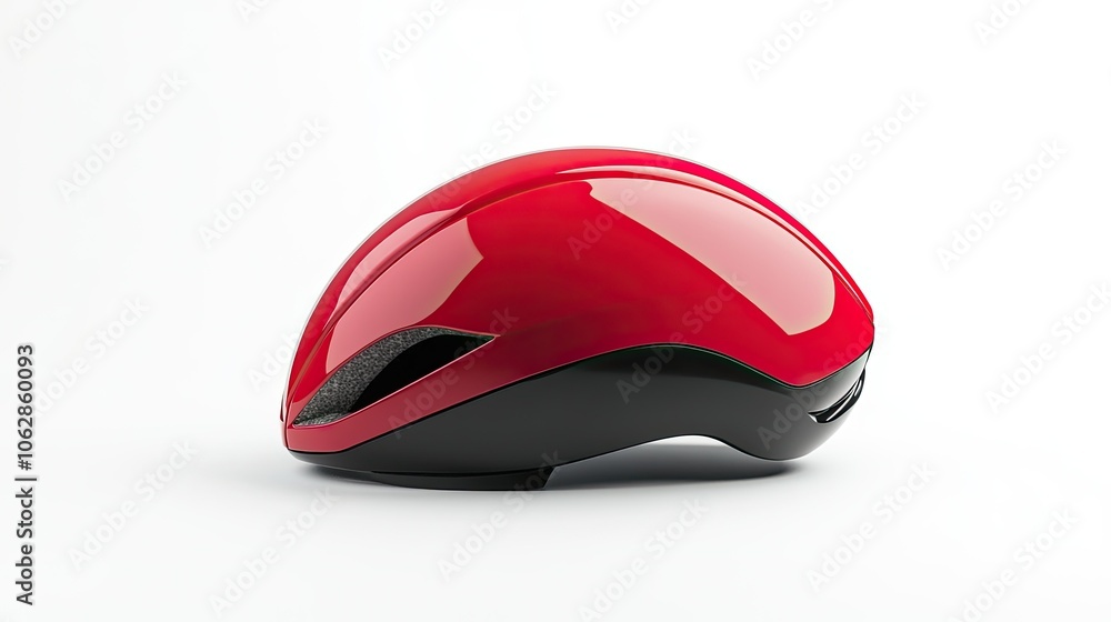 A modern red bicycle helmet displayed on a white background, highlighting its sleek and safe design for cycling. A modern red bicycle helmet displayed on a white background, highlighting its sleek and safe design for cycling.