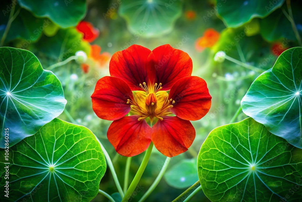 Captivating Double Exposure of Red Nasturtium Flower Merging with Nature's Beauty, Showcasing Vibrant Colors and Intricate Petals in a Stunning Artistic Display Captivating Double Exposure of Red Nasturtium Flower Merging with Nature's Beauty, Showcasing Vibrant Colors and Intricate Petals in a Stunning Artistic Display
