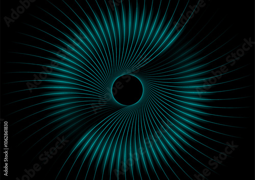 Dark blue minimal circular lines abstract glowing futuristic tech background. Vector digital art rays design