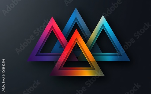 A bold infographic layout with three colorful triangles overlapping creatively, each triangle in a different hue, against a deep dark gradient backdrop