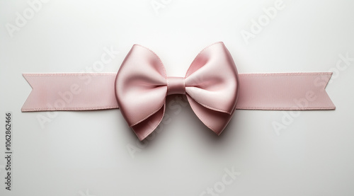 Light pink ribbon bow on a white background close up, created with Generative AI technology photo