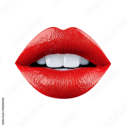 Red female lips isolated on white background. Air kiss, beauty, red lipstick, cosmetics